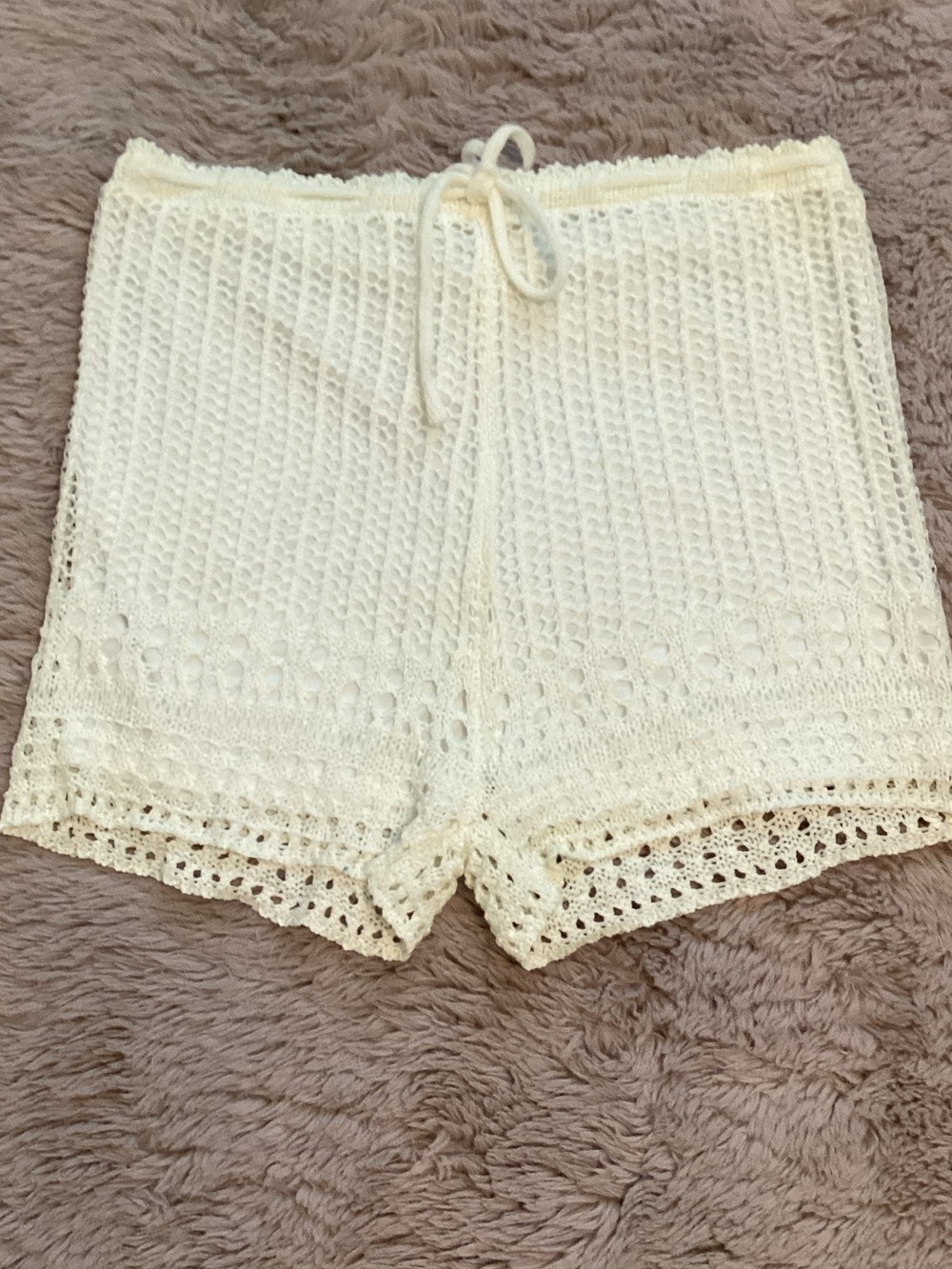 Wild Honey Cream Crochet High Waist Lounge Shorts
